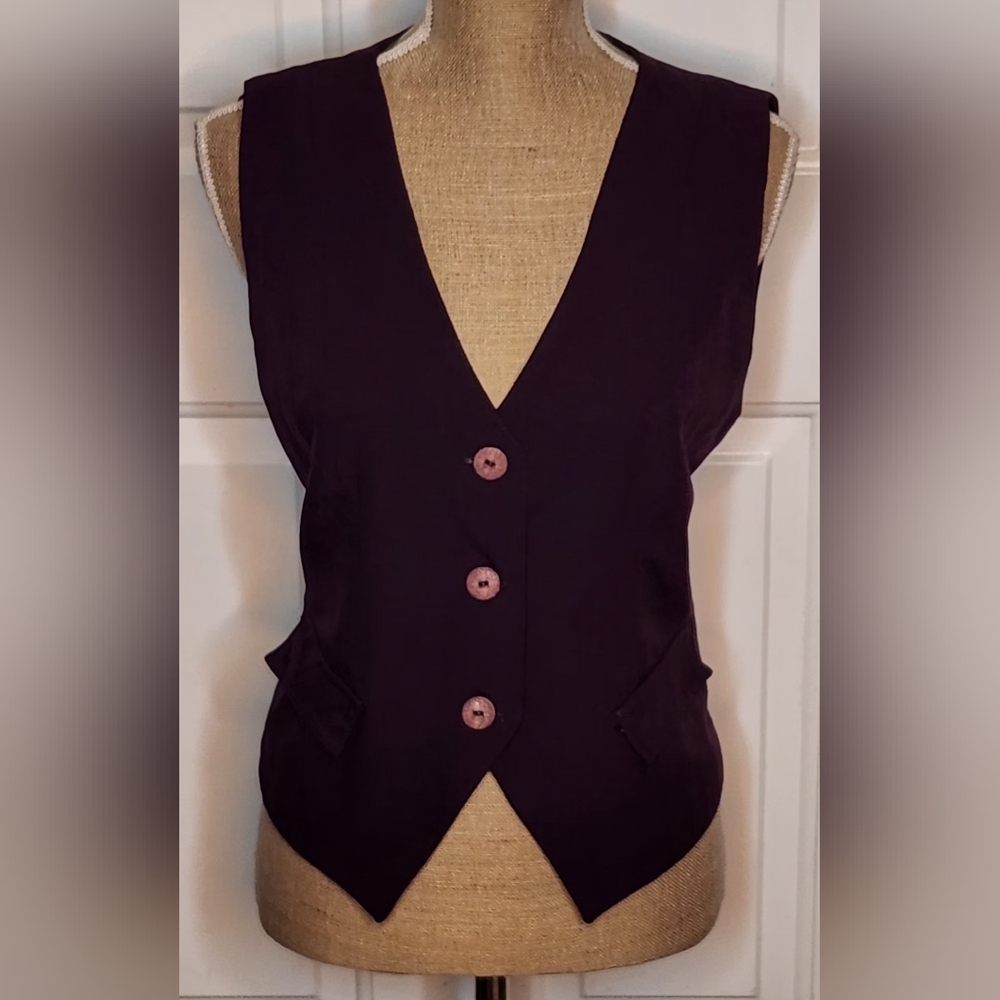 Vintage Reflections of Dallas Dark Plum Purple Buttoned Vest Size 8